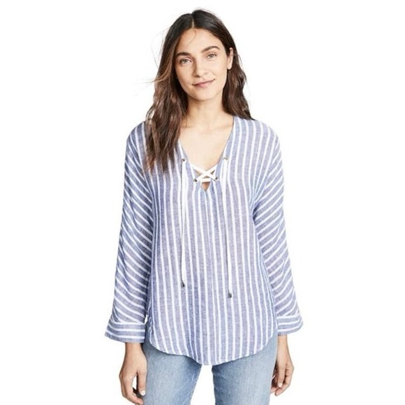 Rails Lily striped top tie front linen small S long sleeve - Picture 14 of 14
